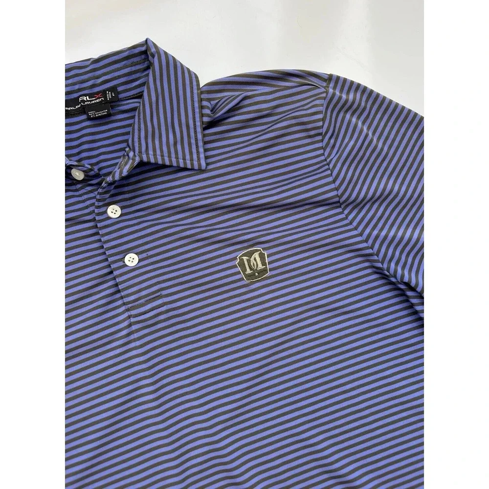 RLX Ralph Lauren Golf Polo Blue‎ Striped Martis Camp / Men's Large